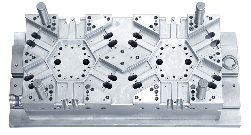 mold base of a 2-cavity 6 slider injection mold